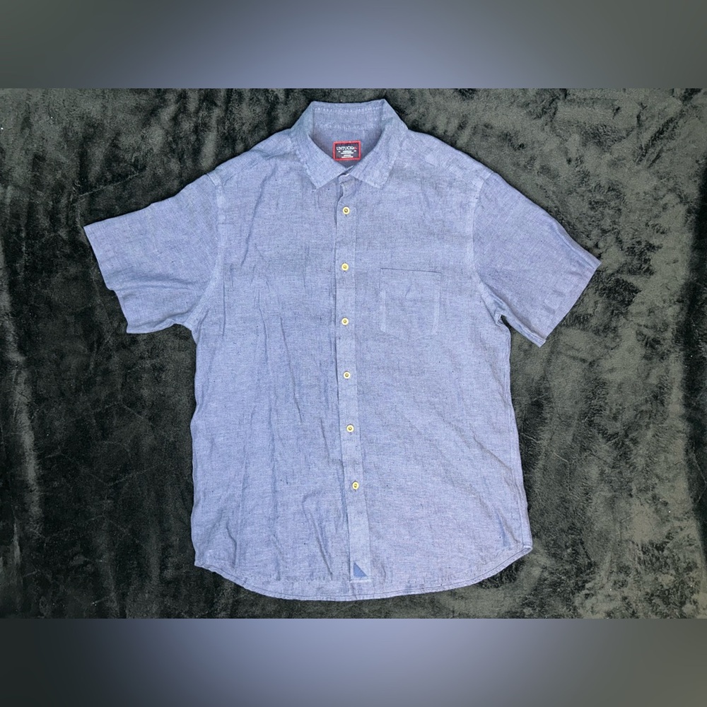 UNTUCKit Wrinkle Resistant Men’s Size M Blue 100% Linen Button Up Shirt Pocket